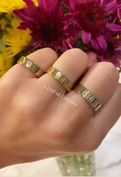 "Personalized name ring in gold or silver!! Engrave anything you like! 10 character limit Would make a great gift for yourself or a loved one!! Ring is: -sterling silver -14K gold plated -stamped \"925\" You can order your initial, name, kids names, etc. ** in the \"letter to seller\" section please include your email address and what you want personalized on your ring** Free shipping in the US! If you have questions please don't hesitate to ask. Happy shopping!!" Custom Name Gold Promise Ring, Gold Nameplate Engraved Ring For Anniversary, Gold Engraved Nameplate Ring For Anniversary, Gold Promise Ring With Custom Name, Classic Gold Rings With Custom Name, Minimalist Gold Rings With Custom Name, Gold Nameplate Ring With Custom Name, Adjustable Engraved Ring With Thick Band For Anniversary, Gold Minimalist Ring With Custom Name Engraving