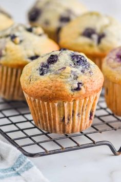 blueberry muffins cooling on a wire rack