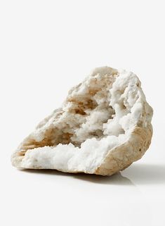 a piece of rock that is white and has some sort of substance on top of it