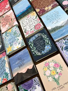 there are many cards that have been made with watercolors and calligraphy on them