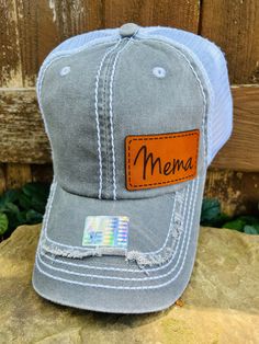 Looking for something different to buy your Mema?  Gift one of our custom made Mema hats to the Mema in your life! You get to choose the color of hat, and then we make the Genuine Leather Mema patch in house from only the finest leather. These hats are custom to our shop and we make them when you order!  Make sure and browse our selection of men's hats too! Quality and Customer Service are our Top Priority, so please message us with any questions! We are a new shop on Etsy, but we are an established small business in McKinney, TX. Feel free to look at our FB page for a wide range of our work. https://www.facebook.com/restoringwithlove/ Font: Mema will be in the font shown in the pictures unless you message us prior to ordering and request something different. Hats: Choose the hat color you Casual Baseball Cap With Flat Bill As Gift, Casual Flat Bill Baseball Cap As Gift, Personalized Casual Snapback Hat With Flat Bill, Casual Hats With Letter Print For Gifts, Casual Letter Print Hats As Gift, Casual Customizable Snapback Hat, Casual Personalized Snapback Hat With Curved Bill, Customizable Casual Snapback Hat Gift, Customizable Casual Snapback Hat For Gift