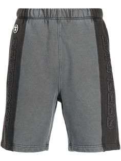 grey/black cotton panelled design faded effect embroidered logo appliqué logo logo patch to the side embroidered motif elasticated waistband rear patch pocket Bathing Ape, A Bathing Ape, Panel Design, Running Shorts, Logo Embroidered, Short Outfits, Black Cotton, Patch Logo, Patch Pocket