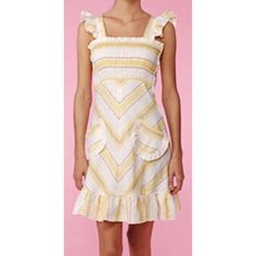 Betsey Johnson Linen Dress Stripes Yellow Pockets Ruffle Sleeveless 8 Sundress. Flirty Sleeveless Mini Dress For Daywear, Chic Ruffled Sundress For Daytime, Sundress With Ruffled Straps For Day Out, Flirty Sleeveless Summer Midi Dress, Flirty Sleeveless Midi Dress For Summer, Yellow Sundress With Ruffled Straps, Chic Sundress With Ruffle Hem For Daytime, Chic Daytime Sundress With Ruffle Hem, Daytime Sundress With Ruffles