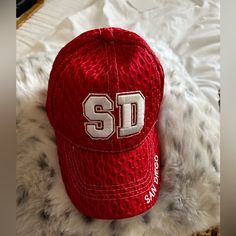 San Diego Red And White Snap Back Hat One Size Fit All Trendy Red Baseball Cap For Sports, Red Dad Baseball Cap, Red Baseball Cap Dad Hat, Red Dad Hat One Size Baseball Cap, Red Dad Hat, Baseball Cap Fit, Casual University Red Baseball Cap, Red Dad Hat With Letter Print, Red Baseball Cap One Size Fits Most, Red Letter Print Dad Hat