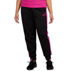 Puma Womens Plus Size Contrast Banded Cuff Tricot Track Pants Jogger Black 1x Condition: New With Tags Brand: Puma Color: Puma Black-Festival Fuchsia Approx. Inseam: 28-1/2" Elastic Waist; Side Pockets; Stripes At Sides Tapered Leg Polyester Machine Washable Imported 23s-12745-Bk1x Black Adidas Firebird Pants, Puma Pants, Pants Jogger, Track Pants Women, Le Suit, Puma Women, Karl Lagerfeld Paris, Matching Family Outfits, Family Outfits