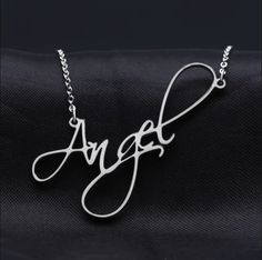 Nothing says personal and stylish like a Name Necklace! This gift is perfect for a lover, friend, family member, or most importantly you! This is a timeless piece that will never go out of style. Details Available in Stainless Steel Please limit characters to 12 - For best Outcome It does NOT Tarnish Or Rust (100% guar Angel Name, Handwritten Necklace, Nameplate Necklace Gold, Necklace Chain Types, Name Signature, Angel Necklace, Nameplate Necklace, Gold Name Necklace, Personalized Gifts For Mom