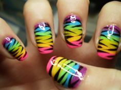 Neon Nail Art Designs, Zebra Nail Art, Zebra Print Nails, Neon Nail Art, Neon Nail Designs, Zebra Nails, Magic Nails