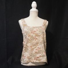 Cynthia Rowley Top. Sleeveless. Square Neck. Beige, Gold, Pink And Green Leaf Pattern. 100% Linen. Women’s Size Small. New With Tags. Approximate Measurements: Chest: 18.5 Inches (Flat Lay) Length: 24 Inches Please Check Out The Photos For More Details On The Item. If You Have Any Questions, Please Ask Prior To Purchase. Also, All Items Are Coming From A Clean Smoke Free Home. Casual Beige Sleeveless Camisole, Summer Floral Print Tank Vest, Floral Print Tank Vest For Summer, Beige Tank Top Vest For Vacation, Beige Sleeveless Floral Print Top, Sleeveless Beige Floral Print Top, Beige Summer Tank Top, Sheer Overlay Dress, Linen Top Women