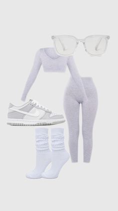 All White Baddie Outfit, Cozy Winter Fits, White And Grey Outfit, Movie Fits, Cute Highschool Outfits, Cute Nike Outfits, Cute Birthday Outfits, Fasion Outfits