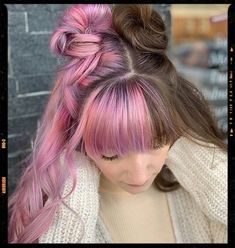 Hair Candy Hairstyles, Brown And Pink Hair, Half And Half Hair, Cotton Candy Hair, Candy Hair, Brown Hair Dye, Pastel Grunge, Split Hair