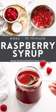 raspberry syrup in a glass jar with fresh raspberries