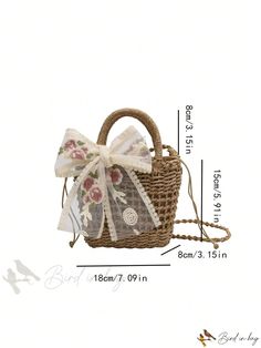 Bird in Bag - Mini Butterfly Bow Decorated Woven Tote Bag with Vacation Accents Trendy Summer Satchel Gift, Trendy Summer Satchel As Gift, Trendy Summer Satchel For Gift, Brown Shoulder Bag Gift For Spring, Brown Shoulder Bag As Spring Gift, Spring Gift Rectangular Satchel, Rectangular Spring Gift Bags, Casual Beige Satchel As Gift, Spring Gift Rectangular Bucket Bag