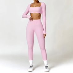 Long Sleeve and Leggings Yoga 2 piece Set Autumn Sleeve, Yoga Suit, Yoga Set, Sports Suit, Tracksuit Women, Women Sleeve, Sport Running, Tops For Leggings, No Equipment Workout