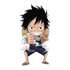 an anime character with black hair pointing at the camera and holding a cell phone in his hand