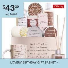 Make every birthday extra special with Lovery birthday bath gift set Having trouble finding the perfect gift for her? Can't decide which from which is something she would love? Lovery makes the job easier for you as we pack all the bath and beauty essentials she needs in one luxurious gift pack. It contains everything from shower gel to scented candles that will let her experience an invigorating and relaxing home spa. The deluxe gift package includes:1 x 200ml shower gel1 x 200ml bubble bath1 … Home Spa Set, Birthday Gift Basket, Relaxing Home, Bath Gift Set, Birthday Gift Baskets, Spa Set, Bath Gift, Gift Pack, Gift Package