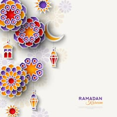 the rama lantern and lanterns are hanging from strings on a white background with floral ornames