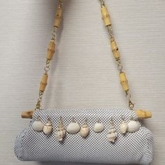 Whiting & Davis Beautiful White Mesh Purse With Seashells On Both Sides And A Detachable Bamboo Chain. Lovely Compliment To Carry At A Summer Wedding Or Fun Dinner Party! Perfect Condition Never Used And Has Its Tag. 22" Chain Bag Measures 9" Wide By 4" High 9 Shells On Both Sides Of Purse Detachable Bamboo Chain Elegant White Strand Shell, Elegant White Shell For Vacation, Elegant White Shell For Beach, Elegant Shell For Summer Vacation, Elegant Summer Shell For Vacation, Fun Dinner, White Mesh, Chain Bag, Chain Bags