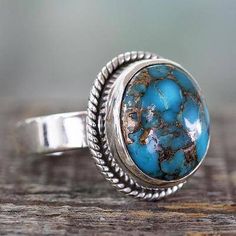 Sterling silver cocktail ring, 'Blue Sky in Jaipur' - Silver Silver and Blue Composite Turquoise Ring from India Paw Print Jewelry, Spirit Clothing, Ribbon Jewelry, Fair Trade Jewelry, Printed Jewelry, Pretty Jewelry, Handcrafted Rings, Outlet Store, Genuine Turquoise