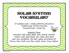 the solar system vocabilary is shown in green and white chevrons