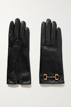 Gucci's simple black gloves are detailed with gleaming gold horsebits - a longtime signature of the brand that represents its equestrian heritage. They've been made in Italy from supple black leather and are lined in soft, insulating cashmere. They work just as well with a trench or peacoat. Gloves Aesthetic, Gucci Coat, Gucci Horsebit, Black Leather Gloves, School Accessories, Gucci Shoulder Bag, Black Gloves, Gucci Accessories, Black 7