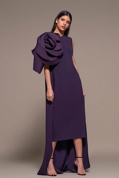 Floral Detailed Midi Dress – HerTrove Isabel Sanchis, Midi Dress Style, فستان سهرة, Long Midi Dress, Wedding Dresses For Sale, Gowns With Sleeves, Midi Dress Sleeveless, Looks Style, Purple Dress