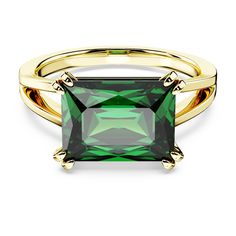 This Stilla ring has a modern twist thanks to a verdant flourish of green. Crafted with gold-tone plating, the refined band is adorned with a rectangular Swarovski Zirconia in an energizing emerald hue, held in place by an elegant double prong setting. A contemporary choice that exudes natural beauty. Green Gemstone Ring, Red Watch, Stackable Ring Sets, Swarovski Ring, Pink Watch, Womens Rings Fashion, Rose Gold Watches, Green Gemstones, Single Earring