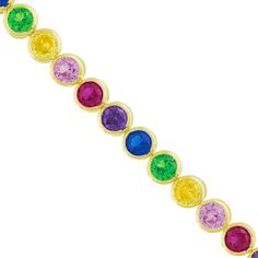 If you were the kid who used every crayon in the box, consider this colorful charmer your style soulmate. Twinkling with jewel-toned crystals in a gorgeous round cut, our Easy to Love Rainbow Bracelet lives up to its name! Clasp her on and see how she gets along with everything from statement bangles to dainty rings or scene-stealing hoops—this rainbow of shine is endlessly versatile and loves to be layered. 14k gold plated sterling silver Multicolor gems 7" in length Multicolor Cubic Zirconia Tennis Bracelet Gift, Multicolor Bracelets With Sparkling Stones, Rainbow Cubic Zirconia Bracelets As Gift, Rainbow Cubic Zirconia Bracelet As Gift, Rainbow Cubic Zirconia Bracelets For Gift, Rainbow Cubic Zirconia Bracelet For Gift, Multicolor Multi-stone Tennis Bracelet As Gift, Jeweled Bag, Hamsa Jewelry