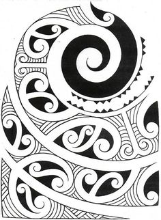 an intricate design in black and white, with swirls on the bottom half of it