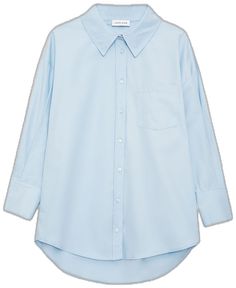 Oversized Classic Poplin Blouse, Classic Oversized Poplin Blouse, Oversized Blue Blouse For Work, Oversized Blue Shirt For Work, Oversized Shirt With Shirttail Hem For Work, Oversized Collared Poplin Top, Oversized Shirt With Cuffed Sleeves And Shirttail Hem, Anine Bing, Oversized Silhouette