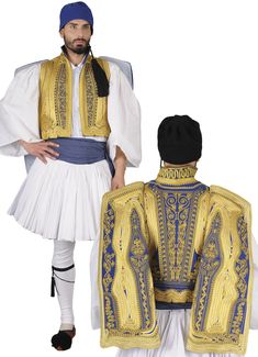 This outfit is imported from Greece and made by the premiere manufacturer of traditional Greek costumes. This traditional dancing costume is a favorite amongst dancing troupes and churches. This outfit ships direct from Greece. Please allow 1-2 weeks for arrival of outfit. This man's costume consists of- vest - fustanella- shirt - cloth belt- fez - knee bands (gonatoures) - elastic trousers (Note:Tsarouchia / shoes are sold separately.) SIZES TABLE - ADULT MALES Male Size Height Inches Waist Inc Ancient Crete, Greek Costume, Greece Fashion, Cloth Belt, Wedding Costumes, Traditional Clothes, Boy Costumes