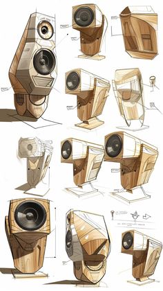 some drawings of speakers with different shapes and sizes