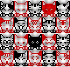 a cross stitch pattern with red and black squares on the same color as each other