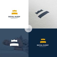 the logo for royal sleep products is shown in three different colors and sizes, including blue,