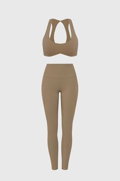 Model wears Dreamy Cutout Yoga Bra + High-Waist Invigorate Legging | WISKII Beige Fitted Activewear For Pilates, Beige Fitted Activewear For Yoga, Beige Fitted Yoga Activewear, Fitted Beige Activewear For Pilates, Compressive Beige Seamless Activewear, Compressive Seamless Beige Activewear, Ultimate Workout, Push Up Pads, Yoga Bra