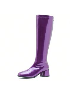 Rubber soleSturdy Block Mid Heel height Approx: 5CM/1.97", Shaft height Approx: 41CM/16", Wide Calf Boot opening measures Approx 16.5",Please refer to the product description section for the specific data of each size.Synthetic Patent Leather Upper material is splash resistant, keeping your feet cozy on wet cold days, and easy to clean.The convenient back zipper closure makes the knee high boots easy to slip on and off.Soft Short Fiber Lining.: the soft synthetic suede lining keeps your feet, an Women Knee High Boots, Purple Collar, Gogo Boots, 70s Disco, Party Dance, Zipper Boots, Wide Calf Boots, Boots Women Fashion, Womens Knee High Boots