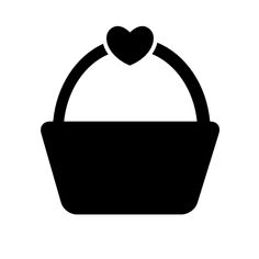 a basket with a heart on it and the handle is black, but has a white background