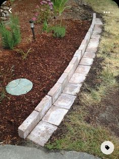 a garden bed with mulch and flowers in the background