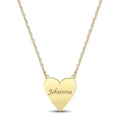 This lovely necklace features a 14K yellow gold heart customized with your name in an elegant serif font. The pendant suspends from an 18-inch rope chain that secures with a spring ring clasp. Elegant Serif Fonts, Lovely Necklace, Accessories Jewelry Necklace, Serif Font, Gold Heart, Rope Chain, Heart Of Gold, Name Necklace, Spring Rings