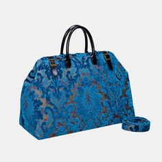 Burnout Velvet Aqua Blue Chatelaine Purse Large Carpetbag of America Luxury Weekender Bag For On-the-go, Luxury Satchel Tote For Overnight Trips, Elegant Rectangular Bag For Overnight Trips, Elegant Rectangular Bags For Overnight Trips, Designer Blue Satchel With Large Capacity, Luxury Satchel With Leather Handles For Overnight Trips, Luxury Satchel For Overnight Trips With Leather Handles, Luxury Satchel For Overnight Trips With Top Handle, Luxury Travel Bag With Removable Pouch For Overnight Trips