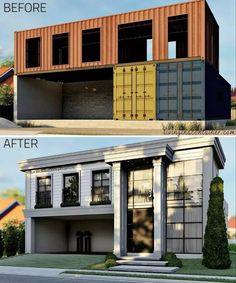 before and after pictures of a two story house