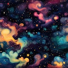 the night sky with colorful clouds and stars