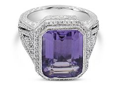 Judith Ripka 6.67ct Octangonal Amethyst And 1.19ctw Round Bella Luce Rhodium Over Sterling Silver Ring. Measures Approximately 0.63"L x 0.75"W. Not Sizeable. Gia Certified Purple Jewelry For Anniversaries, Gia Certified Purple Jewelry For Anniversary, Purple Platinum Jewelry For Anniversary, Platinum Amethyst Ring In Fine Jewelry Style, Fine Platinum Amethyst Ring, Luxury Purple Gia Certified Rings, Platinum Amethyst Ring Fine Jewelry, Luxury Purple Rings Gia Certified, Gia Certified Purple Diamond Jewelry