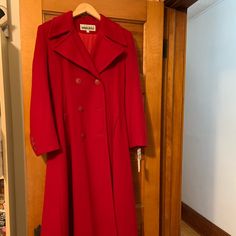 Beautiful Double Breasted Wool Coat. Elegant Red Long Pea Coat, Elegant Long Red Pea Coat, Elegant Red Single Breasted Pea Coat, Elegant Red Single-breasted Pea Coat, Red Winter Formal Pea Coat, Red Formal Winter Pea Coat, Elegant Red Pea Coat For Work, Elegant Red Pea Coat For Formal Occasions, Elegant Red Pea Coat For Workwear