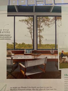 an advertisement for the new york yacht club featuring a dining room table and bench with chairs