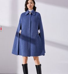 A-Lline Cloak Waist Belt Wool Cape Coat Jacket Buttons 3622 Cape Coat Pattern, Belted Cape Coat, Mantel Cape, Coat Cape, Wool Cape Coat, Cashmere Fabric, Wool Cape, Coat Patterns, Cape Coat