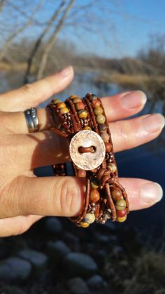 Cherry Creek Jasper/triple wrap leather beaded bracelet/pure | Etsy Hand Wrapped Copper Bracelets In Brown, Hand Wrapped Brown Copper Bracelets, Hand Wrapped Brown Leather Jewelry, Rustic Hand-wrapped Bracelet With Round Beads, Artisan Brown Wrap Bracelet With Round Beads, Adjustable Brown Wrap Bracelet, Bohemian Brown Leather Wrap Bracelet, Brown Hand Wrapped Spiritual Wrap Bracelet, Handmade Artisan Brown Wrap Bracelet