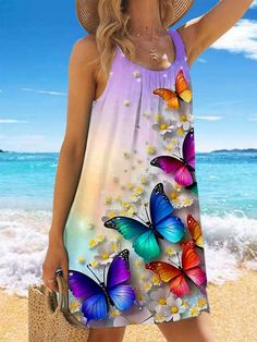 Casual Beach Dress, Cat Flowers, Bird Dogs, Butterfly Flower, Butterfly Flowers, Dark Fashion, Casual Party, The Clothes, Beach Dress