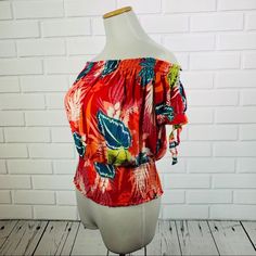 Express Pink Floral Off The Shoulder Blouse - Size Medium. Nwot. Brand New Never Worn. Bohemian Multicolor Tropical Print Tops, Fitted Vacation Blouse With Vibrant Print, Red Tropical Print Top For Vacation, Vibrant Print Fitted Blouse For Vacation, Fitted Summer Tops With Vibrant Print, Fitted Tropical Tops For Spring, Multicolor Tropical Print Top, Tropical Print Multicolor Tops, Tropical Multicolor Tops With Tropical Print