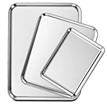 three square metal trays on a white background