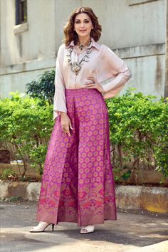 in our handwoven silk brocade pants + silk shirt Suits With Pants Indian, Brocade Western Outfits, Indowestern Pant Outfits, Modern Diwali Outfits, Trendy Indian Suits, Brocade Designer Suits, Brocade Pant Suit Women, Pink Brocade Dress Styles